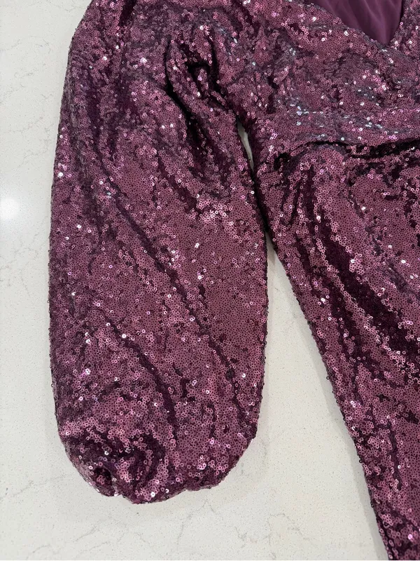 Francesca's Collections Purple Sequin Wrap Mini Dress - Image 8