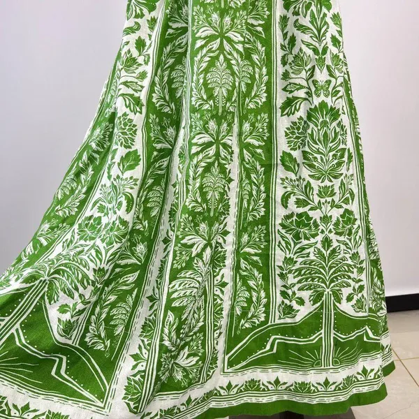 NWOT Farm Rio Floral Delicate Tapestry Linen Drop-Waist Midi Dress Size XL Green - Image 7