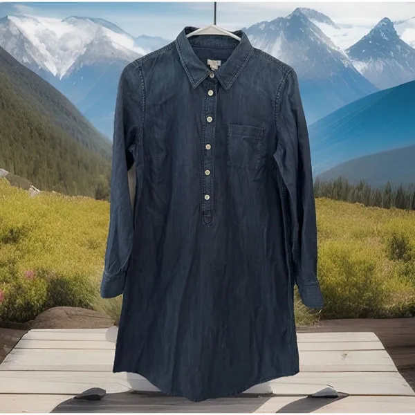 J.Crew Western Blue‎ Chambray Denim Mini Shirt Dress Boho Cowgirl Preppy S - Image 2