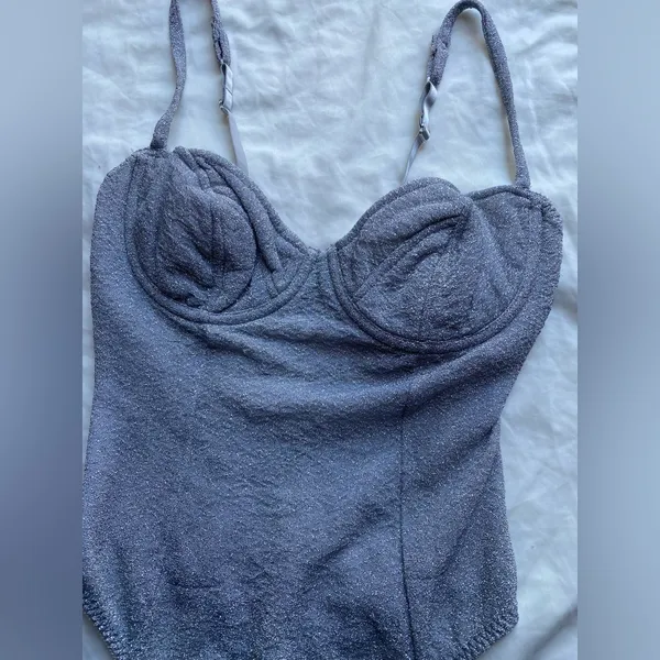 Vintage y2k Victoria’s Secret Gold Label Silver Glitter Lingerie Bodysuit M - Image 3