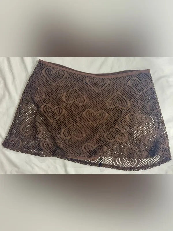 Boho Crochet 3pc Bikini Set Sarong Cover Up Brown NWT Size 14 Pilpel - Image 6