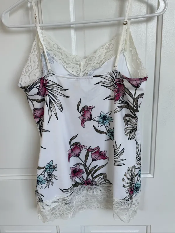 WHBM Floral‎ Lace Trim Cami Tank Top White House Black Market Medium - Image 2
