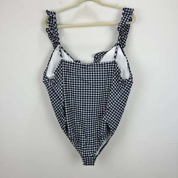 J.Crew Ruffle V Neck One Piece Gingham Swimsuit Padded Navy Retro US 24 NWT - Image 13