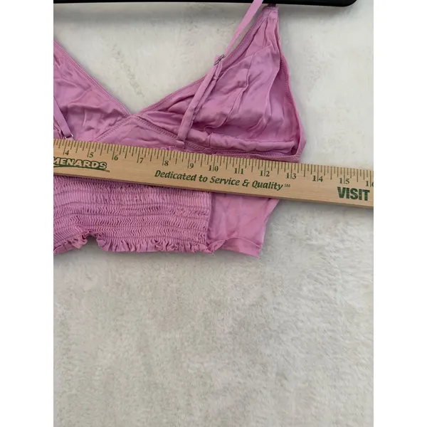 Aerie Pink Satin Smocked Back Crop Top Womens Size M V-Neck Bralette Cami - Image 6
