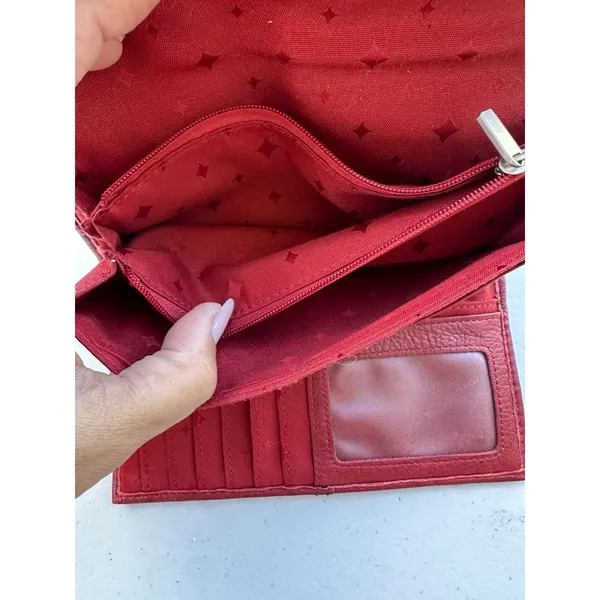 Vintage Fossil Maddox Red Genuine Cowhide Leather Trifold Organizer Wallet - Image 6
