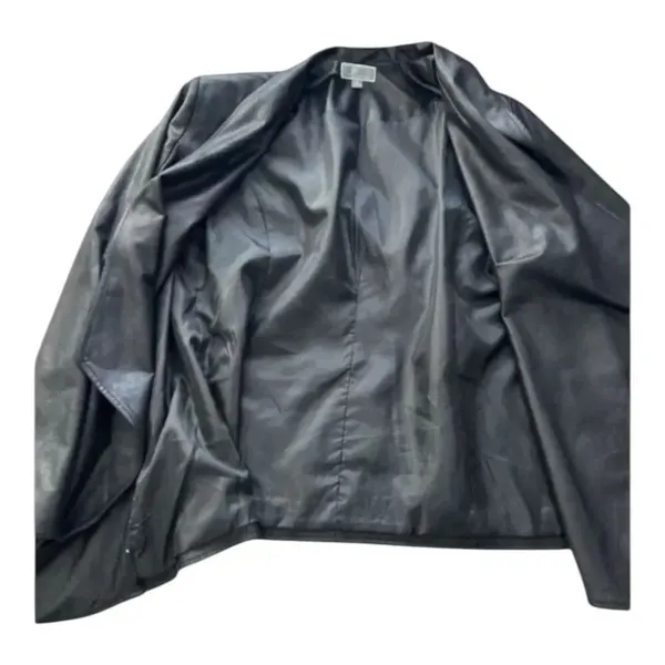 JM Collection Vegan Leather Draped Black Jacket Size M Open Front Blazer Casual - Image 4