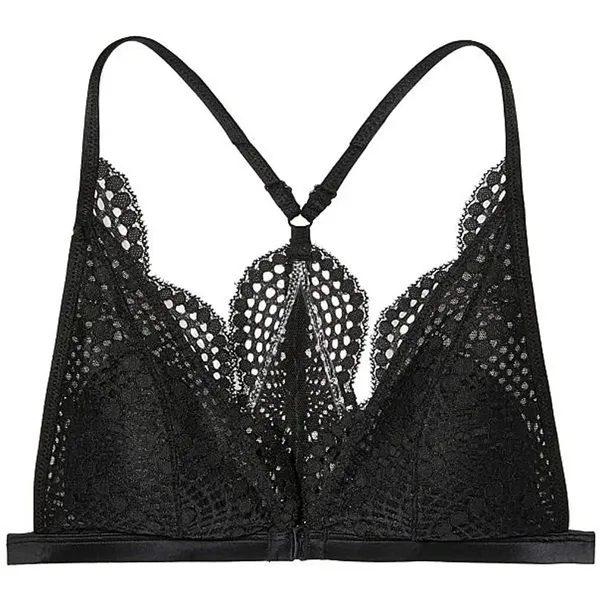 Victoria's Secret M Bralette Black Lace Racerback Front Clasp Scalloped Trim - Image 4