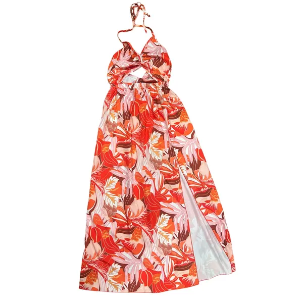 SheIn Woman’s Tropical Print twist-front Halter Maxi Dress XS - Image 3