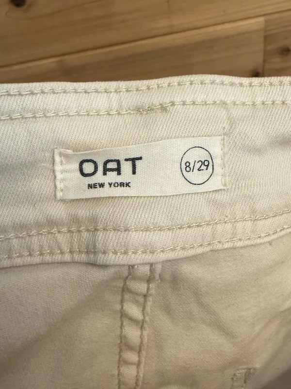 Oat 8/29 Cream High Rise Wide Leg Cotton Blend Pants Raw Edge Summer Casual - Image 9