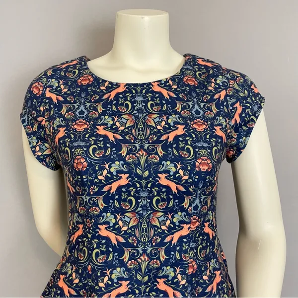 Pink Martini Dress Fox Print Blue Floral A-Line Lined‎ Small Women Cap Sleeves - Image 7