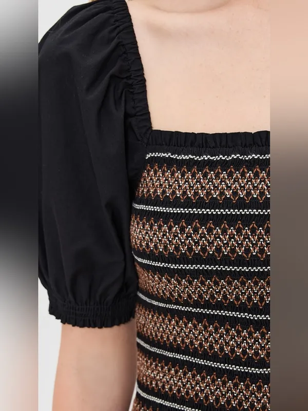 NWT Madewell Smocked Puff Sleeve Mini Dress black XXS Cottagecore - Image 7