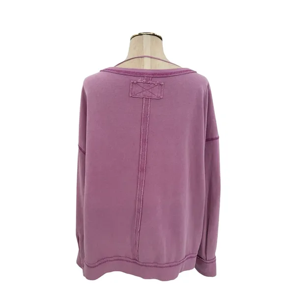 Free People‎ We The Free Oversized V Neck Raw Seam Sweatshirt Purple Small - Image 6