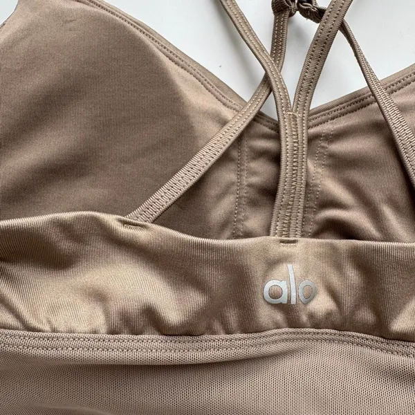 Alo Yoga Lavish Bra Bralette Strapped Mesh Band Glossy Gravel Shine Size Small - Image 4
