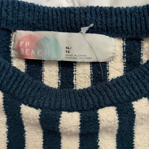 Free People Beach Ivory Combo Striped Knit Crop Top OB1585602 XL - Image 5