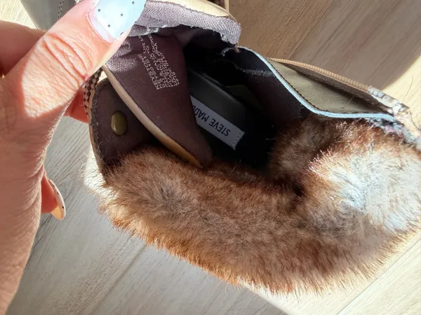 Steve Madden Tan Lace-Up Faux Fur Collar Boots - Image 6