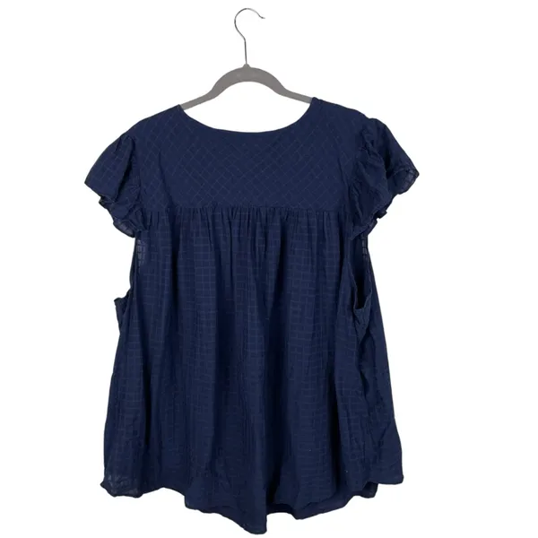 Torrid Smocked Yoke Top Size 4X Navy Blue Peplum Short Flutter Sleeves Cotton - Image 4