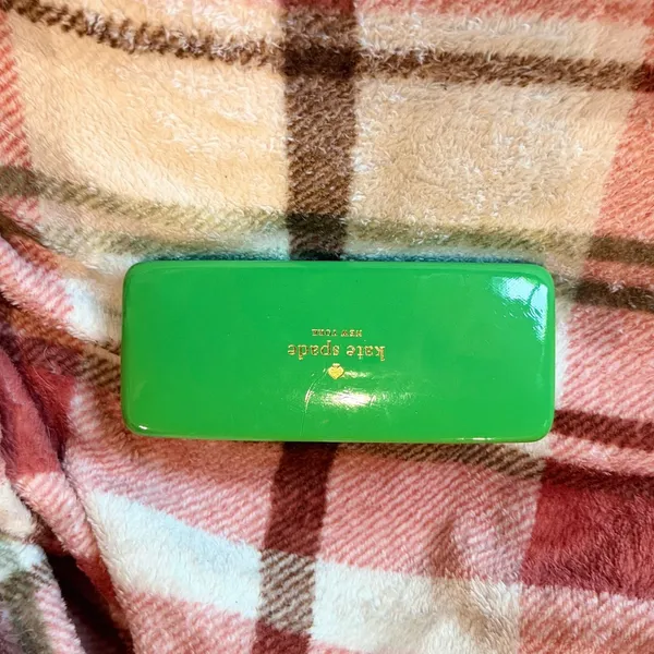 Kate Spade‎ New York Green Turquoise Hard Shell Eyeglass Case Winking Eyes - Image 2
