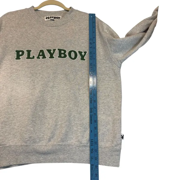 PLAYBOY‎ Grey Sweatshirt Crewneck Pullover Fun Comfy Oversized Size M - Image 7