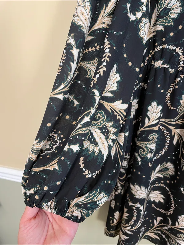 Ann Taylor Women’s Floral Chiffon Multicolor V-Neck Long Sleeve Blouson Dress - Image 4
