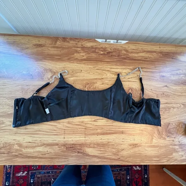 Oh Polly Black Rhinestone Strap Crop Top Zipper Back Evening Clubwear - Image 9