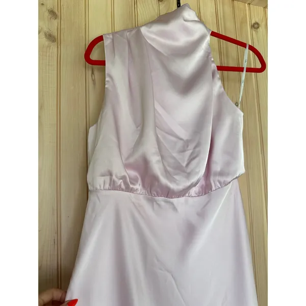 NWT Lulus Distinctive Charm Light Pink Satin Asymmetrical Midi Dress Holiday L - Image 4