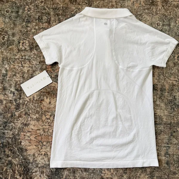 NWT Athleta Momentum Seamless Polo Tee White Short Sleeve Quarter Zip Shirt S - Image 2