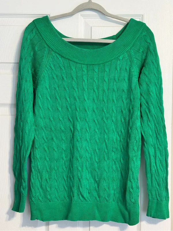 Lauren Ralph Lauren Kelly Green Cable Knit Classic Preppy Academia Sweater Sz XL - Image 2
