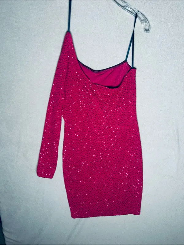 Plus size Pink One-Shoulder Sparkle Mini Dress with sequins, Stretchy Size 2X. - Image 7
