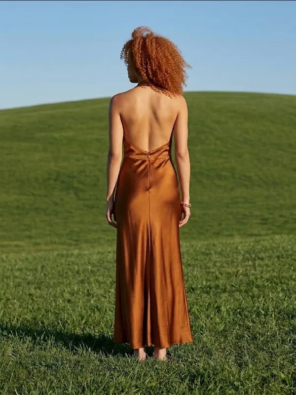 NWT Reformation Daniela in Copper Silk Halter Maxi Dress 4 - Image 2