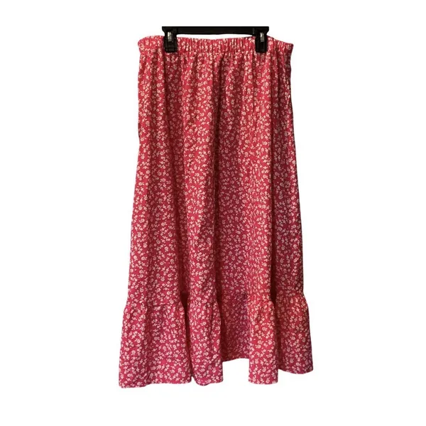 Emery Rose Pink Floral Midi/Maxi A-Line Skirt Elastic Waist Pull On Ruffle XL - Image 2