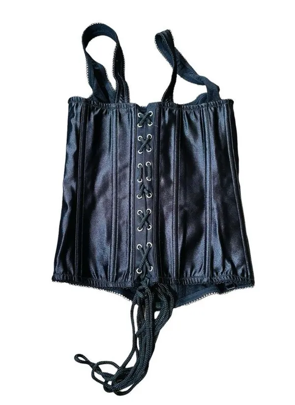 Y2K Black Silky Satin Goth Grunge Punk Dom Lingerie Intimates Structured Corset - Image 2