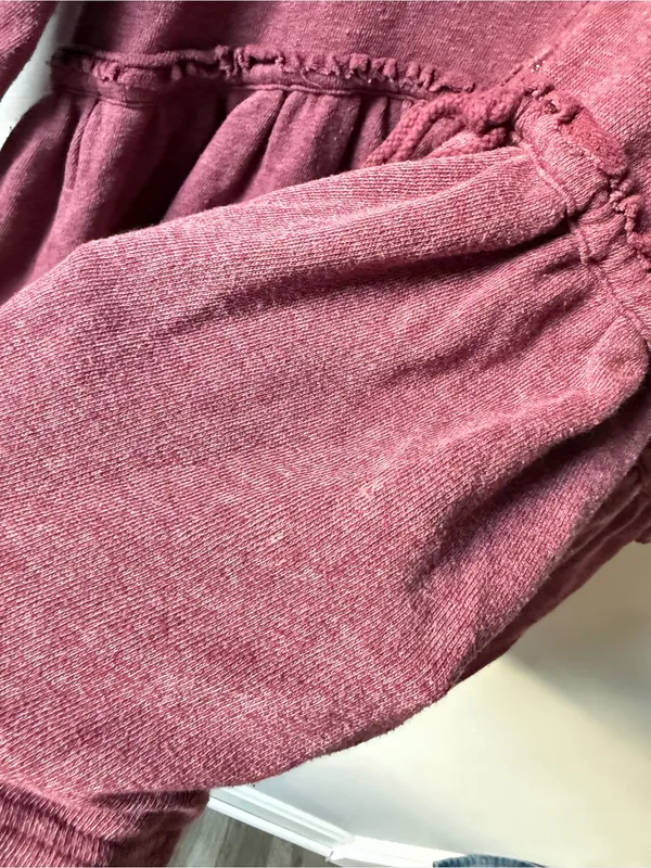 Free People Full Zip Sweatshirt Ruffle Flowy Hippie Boho Red Pink Size S M - Image 6