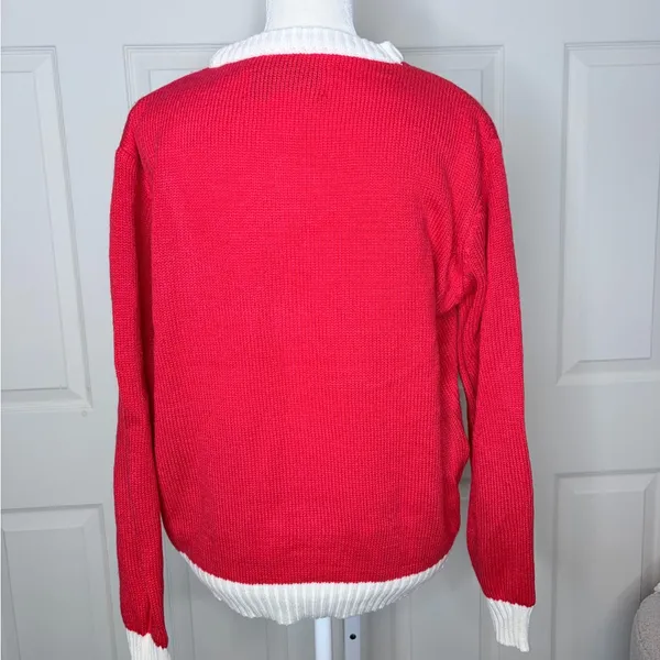 Ugly Merry Christmas Sweater White Red Textured Sequins Size M - Image 2