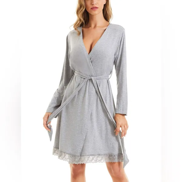 Kimono Robes Long Sleeve Sleepwear Lightweight Loungewear with Lace Trim - Image 4