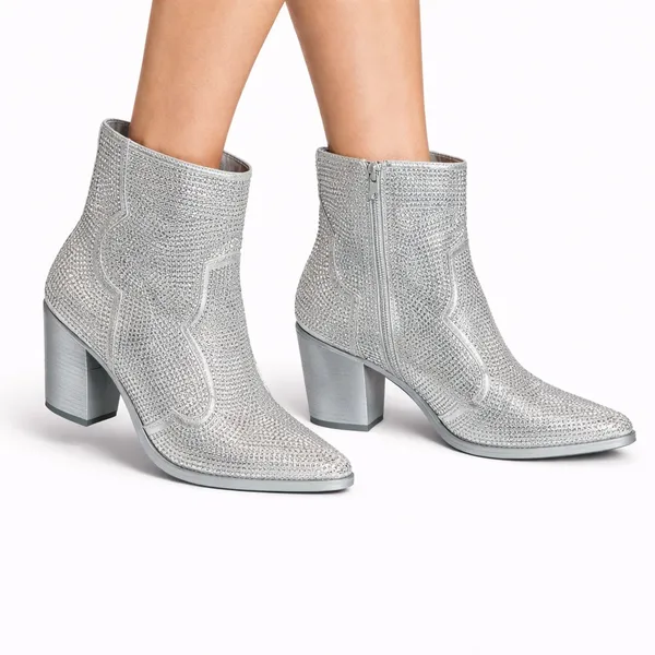 Silver Embellished Ankle Booties - Women - Image 8