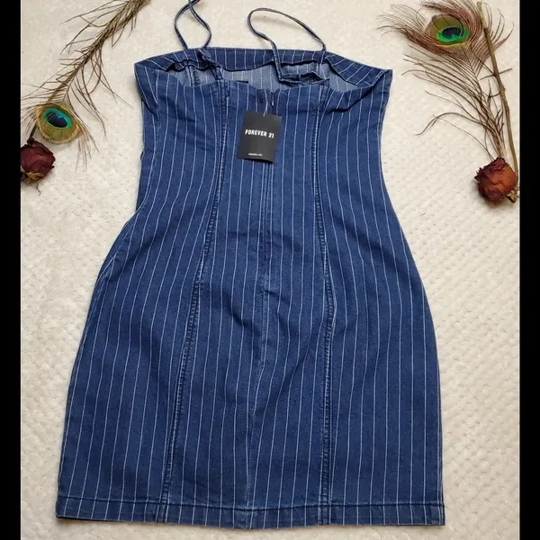 Forever‎ 21 Denim Striped Dress - Image 3