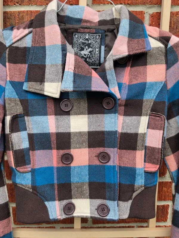 NEW Beverly Hills Polo Club Wool Blend Plaid Crop jacket Medium - Image 3