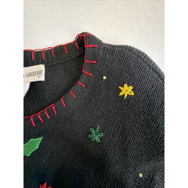 Victoria Harbour medium Embroidered Christmas Sweater Cardigan Sequin vintage - Image 9