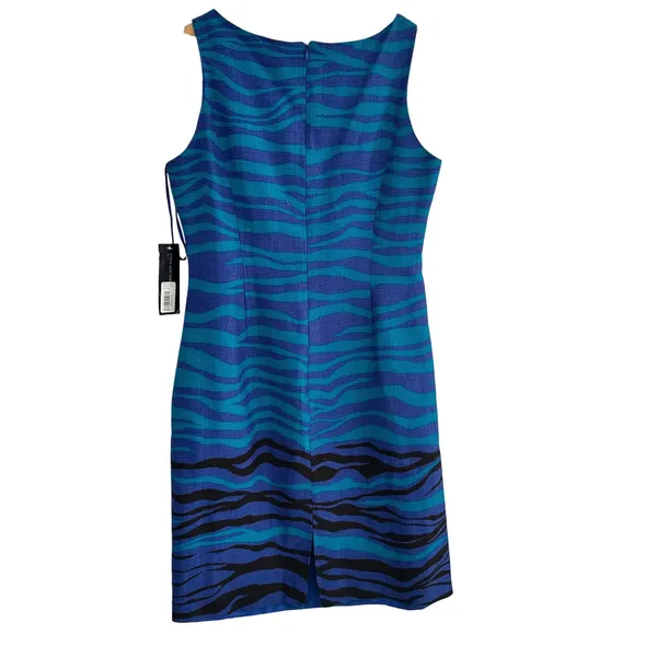 Jones New York Dress Cerulean Blue Zebra Print Sheath Sleeveless Size 14 NWT - Image 3