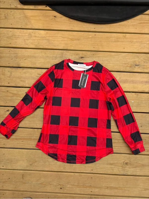 Fantaslook Women’s Small Red Black Buffalo Plaid Tunic Sweatshirt NWT - Image 2