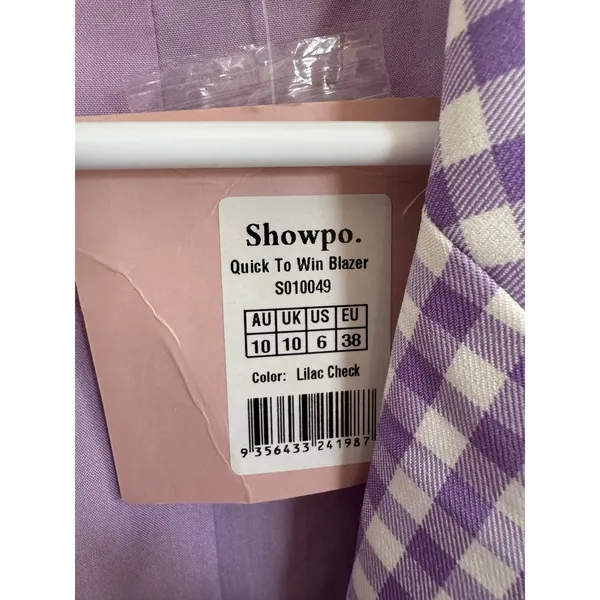 NWT‎ Showpo Quick to Win purple gingham blazer size US6 - Image 4