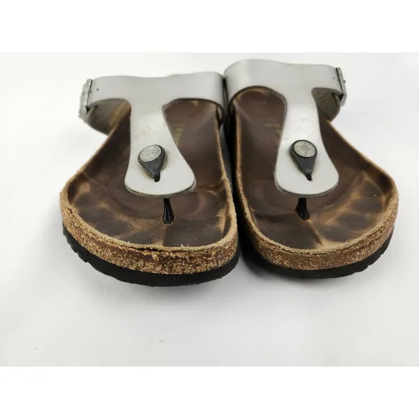 Birkenstock Gizeh‎ Womens Silver Leather Slide Sandals, Size US 10 EU 41 - Image 4