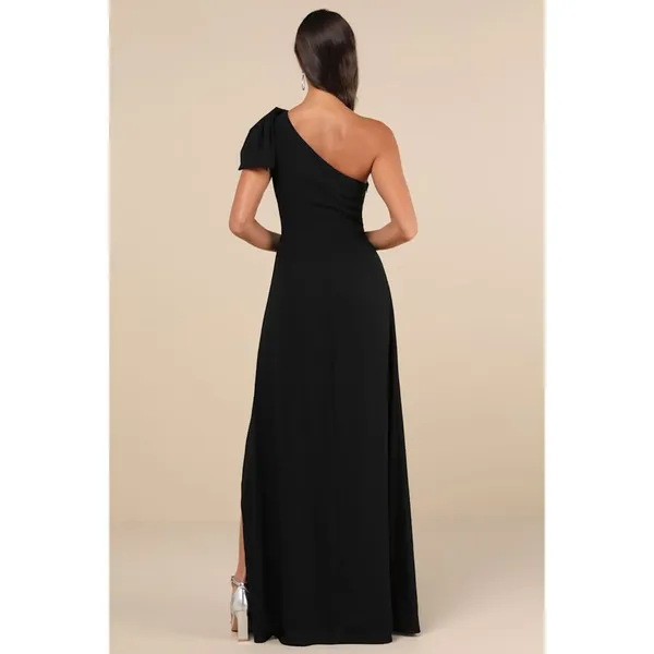 Lulus Simply Brilliant Black One-Shoulder Bow Maxi Dress Size Small - Image 4