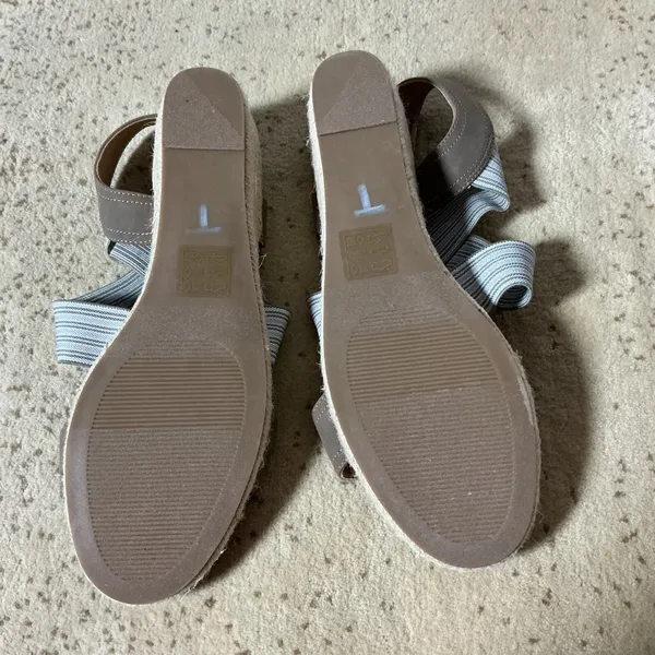 Market & Spruce Womens 7.5‎ Striped Elastic Espadrille Wedge Sandals Taupe Blue - Image 2