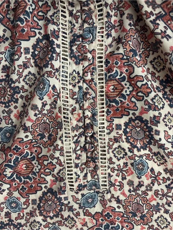 Abercrombie & Fitch Floral Paisley Button-Trim Blouse - Pink, Blue & Cream - Image 3