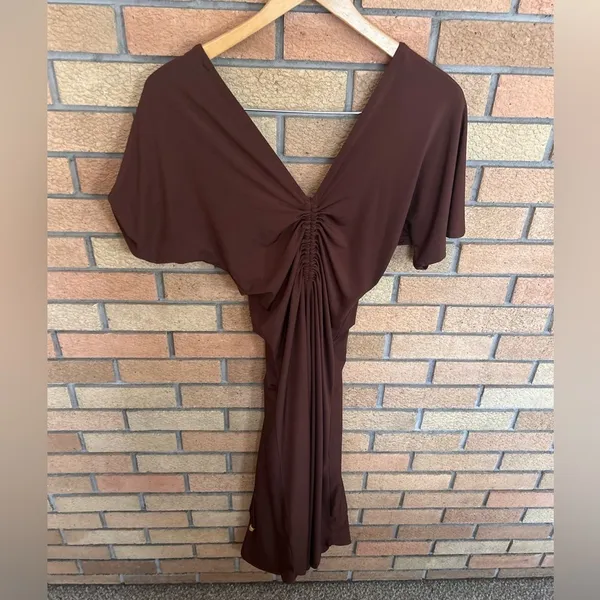 House of Harlow 1960 Draped Ruched Brown Slip Dress Beaded Detail Size Small - Image 4