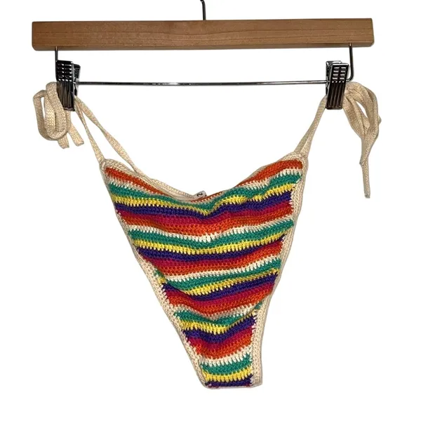 Forever 21 Y2K colorful crochet string bikini swim bottoms size‎ small boho cute - Image 2