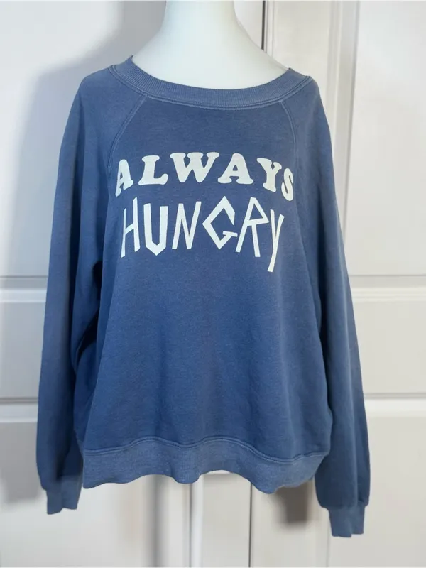 Wildfox Always Hungry Baggy Beach Jumper S Blue Graphic Y2K Sweatshirt Oversized - Image 2