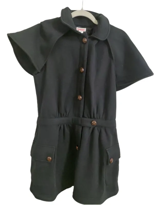 Lucca Black Capelet Mini Dress Button Front Utility Retro Mod Size L SJ5022 - Image 2