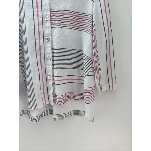 Habitat Button Down Shirt Linen Cotton Striped Tunic Top Womens Small Lagenlook - Image 6
